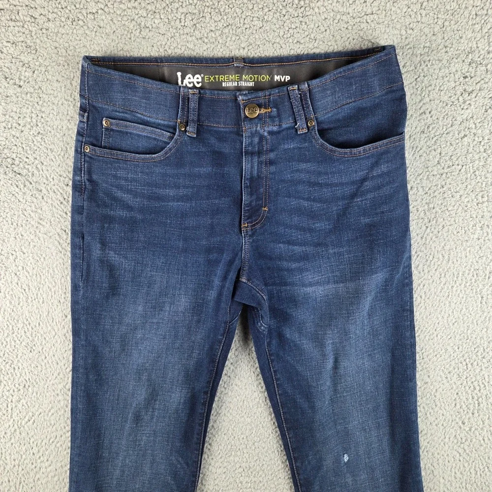 Lee Jeans‎ Mens 34x30 Blue Extreme Motion MVP Regular Fit Straight Leg Stretch